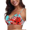 Ocean Blues Women’s Push Up Molded Cup Bikini Top with Twist Front, Underwire, Cross Back(Blue Floral)