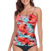 Ocean Blues Women’s Strapless Bandeau Swimsuit Top Ruched Tummy Control Tankini Top Only(Blue Floral)