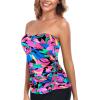 Ocean Blues Women’s Strapless Bandeau Swimsuit Top Ruched Tummy Control Tankini Top Only(Colorful Leaves)