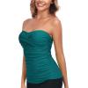Ocean Blues Women’s Strapless Bandeau Swimsuit Top Ruched Tummy Control Tankini Top Only(Dark Teal)