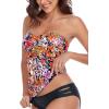 Ocean Blues Women’s Strapless Bandeau Swimsuit Top Ruched Tummy Control Tankini Top Only(Desert Lily)