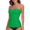 Ocean Blues Women’s Strapless Bandeau Swimsuit Top Ruched Tummy Control Tankini Top Only(Emerald Green)