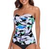 Ocean Blues Women’s Strapless Bandeau Swimsuit Top Ruched Tummy Control Tankini Top Only(Floral Print)
