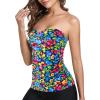 Ocean Blues Women’s Strapless Bandeau Swimsuit Top Ruched Tummy Control Tankini Top Only(Flower Garden)