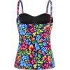 Ocean Blues Women’s Strapless Bandeau Swimsuit Top Ruched Tummy Control Tankini Top Only(Flower Garden)