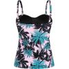 Ocean Blues Women’s Strapless Bandeau Swimsuit Top Ruched Tummy Control Tankini Top Only(Leaf Print)
