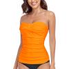 Ocean Blues Women’s Strapless Bandeau Swimsuit Top Ruched Tummy Control Tankini Top Only(Neon Orange)
