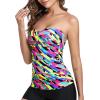 Ocean Blues Women’s Strapless Bandeau Swimsuit Top Ruched Tummy Control Tankini Top Only(Neon Striped)