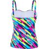 Ocean Blues Women’s Strapless Bandeau Swimsuit Top Ruched Tummy Control Tankini Top Only(Neon Striped)