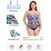 Ocean Blues Women’s Strapless Bandeau Swimsuit Top Ruched Tummy Control Tankini Top Only(Neon Striped)