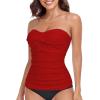 Ocean Blues Women’s Strapless Bandeau Swimsuit Top Ruched Tummy Control Tankini Top Only(Red)