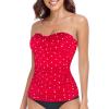 Ocean Blues Women’s Strapless Bandeau Swimsuit Top Ruched Tummy Control Tankini Top Only(Red Polka Dot)