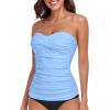 Ocean Blues Women’s Strapless Bandeau Swimsuit Top Ruched Tummy Control Tankini Top Only(Sea Blue)