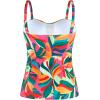 Ocean Blues Women’s Strapless Bandeau Swimsuit Top Ruched Tummy Control Tankini Top Only(Tropical Leaves)