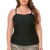 Ocean Blues Women’s Strapless Bandeau Tankini Top Tummy Control Bathing Suit Top Only(Black)
