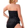 Ocean Blues Women’s Strapless Bandeau Tankini Top Tummy Control Bathing Suit Top Only(Black-white Dots)