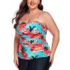 Ocean Blues Women’s Strapless Bandeau Tankini Top Tummy Control Bathing Suit Top Only(Blue Floral)