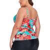 Ocean Blues Women’s Strapless Bandeau Tankini Top Tummy Control Bathing Suit Top Only(Blue Floral)