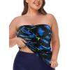 Ocean Blues Women’s Strapless Bandeau Tankini Top Tummy Control Bathing Suit Top Only(Feather Print)