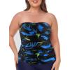 Ocean Blues Women’s Strapless Bandeau Tankini Top Tummy Control Bathing Suit Top Only(Feather Print)