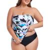 Ocean Blues Women’s Strapless Bandeau Tankini Top Tummy Control Bathing Suit Top Only(Floral)