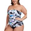 Ocean Blues Women’s Strapless Bandeau Tankini Top Tummy Control Bathing Suit Top Only(Floral)