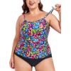Ocean Blues Women’s Strapless Bandeau Tankini Top Tummy Control Bathing Suit Top Only(Flower Garden)