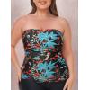 Ocean Blues Women’s Strapless Bandeau Tankini Top Tummy Control Bathing Suit Top Only(Leaf Pattern)