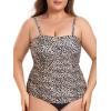 Ocean Blues Women’s Strapless Bandeau Tankini Top Tummy Control Bathing Suit Top Only(Leopard)