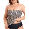 Ocean Blues Women’s Strapless Bandeau Tankini Top Tummy Control Bathing Suit Top Only(Leopard)