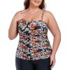 Ocean Blues Women’s Strapless Bandeau Tankini Top Tummy Control Bathing Suit Top Only(Multi Leopard)