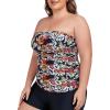 Ocean Blues Women’s Strapless Bandeau Tankini Top Tummy Control Bathing Suit Top Only(Multi Leopard)