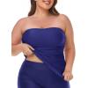 Ocean Blues Women’s Strapless Bandeau Tankini Top Tummy Control Bathing Suit Top Only(Navy Blue)
