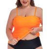 Ocean Blues Women’s Strapless Bandeau Tankini Top Tummy Control Bathing Suit Top Only(Neon Orange)
