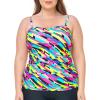 Ocean Blues Women’s Strapless Bandeau Tankini Top Tummy Control Bathing Suit Top Only(Neon Striped)