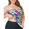 Ocean Blues Women’s Strapless Bandeau Tankini Top Tummy Control Bathing Suit Top Only(Neon Striped)