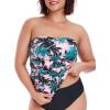 Ocean Blues Women’s Strapless Bandeau Tankini Top Tummy Control Bathing Suit Top Only(Pink & Leaves)