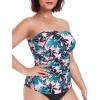 Ocean Blues Women’s Strapless Bandeau Tankini Top Tummy Control Bathing Suit Top Only(Pink & Leaves)