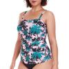 Ocean Blues Women’s Strapless Bandeau Tankini Top Tummy Control Bathing Suit Top Only(Pink & Leaves)