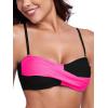 Ocean Blues Women’s Strapless Bikini Top Bandeau Swimsuit Off Shoulders Bikini Top Wire-Free Bathing Suit Top(Black and Hot Pink)