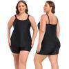 Ocean Blues Women’s Tankini Swimsuits Two Piece Bathing Suits Loose Fit Tank Top with Boyshorts(Black)