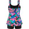 Ocean Blues Women’s Tankini Swimsuits Two Piece Bathing Suits Loose Fit Tank Top with Boyshorts(Colorful Leaves)