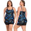 Ocean Blues Women’s Tankini Swimsuits Two Piece Bathing Suits Loose Fit Tank Top with Boyshorts(Feather Print)