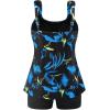 Ocean Blues Women’s Tankini Swimsuits Two Piece Bathing Suits Loose Fit Tank Top with Boyshorts(Feather Print)