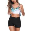 Ocean Blues Women’s Tankini Swimsuits Two Piece Bathing Suits Loose Fit Tank Top with Boyshorts(Leaf Print)