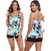 Ocean Blues Women’s Tankini Swimsuits Two Piece Bathing Suits Loose Fit Tank Top with Boyshorts(Leaf Print)