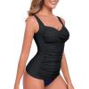 Ocean Blues Women’s Tummy Control Tankini Top with Twist Front Wire-Free Molded Cups Swim Top(Black)