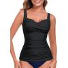 Ocean Blues Women’s Tummy Control Tankini Top with Twist Front Wire-Free Molded Cups Swim Top(Black)