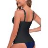 Ocean Blues Women’s Tummy Control Tankini Top with Twist Front Wire-Free Molded Cups Swim Top(Black)