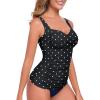 Ocean Blues Women’s Tummy Control Tankini Top with Twist Front Wire-Free Molded Cups Swim Top(Black Polka Dot)